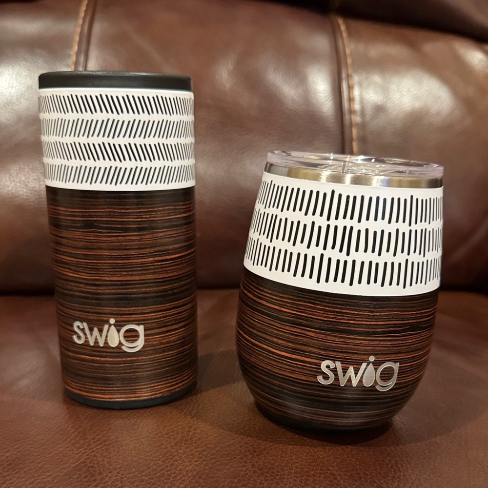 Swig Brown and White Slim Can and Wine Tumbler Set